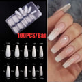 Miniatyrbild 5 av 7: 100 st Fake Nails Akrylnaglar Cover tips Kista Manikyr Ballerina Uv Gel Akryl Nagelkit Verktyg False White-100pcs