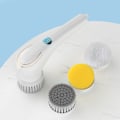 Miniatyrbillede 2 af 5: Ledningsfri Elektrisk Skrubbemaskine, Håndholdt Elektrisk Rengøringsbørste med 5 Udskiftelige Hoveder til Badekar / Køkken / Badeværelse / Gulv / Opvask