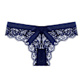 Miniatyrbilde 3 av 5: Navy Blå S Truser Bomulls-T-truser Sømløse Intimtøy Lav Midje Transparent Utskjæring Sløyfe Lace Thong