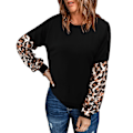 Miniatyrbillede 1 af 5: Sort M Kvinders Sweatshirt Langærmet Leopard Print Rundhals Trøje Til Hjem Udendørs