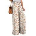 Miniatyrbild 5 av 5: Orange Blommor XL Midje Byxor Kvinnor Casual Slacks Bred Rak Ben Elastisk Midja Byxor Lös Stil