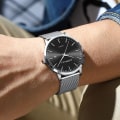 Miniatyrbillede 3 af 6: Mænds Ur Ultra Tyndt Vandtæt Armbåndsur Mænd Mode med Sort Rustfrit Stål Rem Mesh Analog Kvarts Forretningsmænd Ure