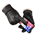 Miniatyrbillede 5 af 5: Mænds Vintervarme Udendørs Casual Læderhandsker Anti-Slip Touchscreen Tekstning Velegnet Uldforing Blød Vindtæt Ægte Læderhandsker