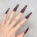 Miniatyrbillede 5 af 6: 24 stk Vinrød Ren Farve Ballerina Lang Kiste Glansfulde Falske Negle Tryk på Negle Falske Spidser Manicure til Kvinder og Piger