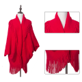 Miniatyrbillede 3 af 6: Dame Varmt Sjal Wrap Åben Front Poncho Kappe Farveblok