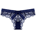 Miniatyrbilde 2 av 5: Navy Blå S Truser Bomulls-T-truser Sømløse Intimtøy Lav Midje Transparent Utskjæring Sløyfe Lace Thong