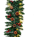 Miniatyrbild 2 av 5: 2,7 meter förbelyst julgirlang med 100 LED-lampor, 27 tallkottar, 27 röda bär, batteridriven timerfunktion, naturligt utseende julstämning