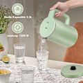 Miniatyrbillede 4 af 5: Rustfrit stål elkedel 2,3 liter køkken med kalkfilter automatisk slukning grøn