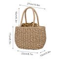Miniatyrbilde 3 av 5: Mote-Håndveske i Straw Weave for Kvinner - Handlepose, Strandveske, Reisekurv (Khaki)