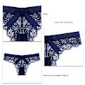 Miniatyrbilde 5 av 5: Navy Blå S Truser Bomulls-T-truser Sømløse Intimtøy Lav Midje Transparent Utskjæring Sløyfe Lace Thong