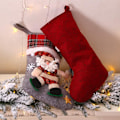Miniatyrbild 3 av 7: Strumpeband av linne för jul, rustika 3D-jultomtedekorationer, 3 stycken högkvalitativa tygstrumpor med robusta hängöglor för julglädje