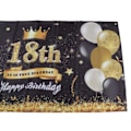 Miniatyrbillede 4 af 8: Glad 18 års fødselsdag Baggrundsort Guld 180x99cm Genanvendelig Glad Fødselsdag Dekorationer med 4 Øjer