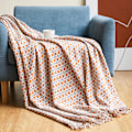 Miniatyrbild 2 av 3: Stickad filt med tofsar Houndstooth Boho Plaid Mysig filt Stickad sängöverkast Överkast Soffa filt Dekorativ filt för soffa säng 127*180cm