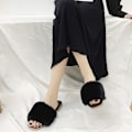 Miniatyrbillede 4 af 5: Dames Slides Åbne Tå Fluffy Tøfler Med Hvælvstøtte Plantar
