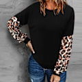 Miniatyrbillede 3 af 5: Sort M Kvinders Sweatshirt Langærmet Leopard Print Rundhals Trøje Til Hjem Udendørs