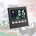 Miniatyrbild 6 av 6: Bärbar Klocka med Multifunktionell Display, Digital Termometer Väckarklocka för Inom- och Utomhusbruk (Svart)