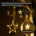 Miniatyrbild 6 av 7: Romantiska LED-stjärngardinslingor, anslutningsbara julbelysning, 12 krokar för enkel fastsättning på gardinstång, 8 blinklägen, timerfunktion: 6 timmar på /