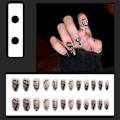 Miniatyrbilde 5 av 6: MISUD Stiletto Almond Trykte Neglene Svarte Flamme Glitter Bling Falske Neglene Medium Blank Falske Neglene for Kvinner og Jenter 24Pcs