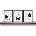 Miniatyrbild 2 av 6: Set med 3 djur katt väggkonsttryck, rolig affisch med svart katt a