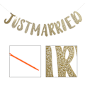 Miniatyrbild 5 av 5: JUST MARRIED Banner Bunting Letter Streamer Bröllopsdekoration (Guld)