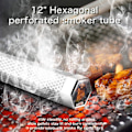 Miniatyrbillede 3 af 8: Hexagon Pellet Røgrør, BBQ Træpille Røgrør i Rustfrit Stål, Til Enhver Grill Eller Røgovn, Massive Diffusionshuller, Op Til 5 Timers