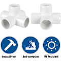 Miniatyrbillede 7 af 8: 10 stk PVC Plastik Rørforbindelser 6 Vejs Rørhjørne Albuefittings 25mm Indvendig Diameter Hvid