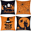Miniatyrbild 1 av 8: Dekorativa Halloween Kuddfodral för Soffa Säng, Klassiska Halloween Mönster Linne Material, Bred Användning Dekor för Inomhus Utomhus, Bekväma