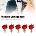 Miniatyrbilde 7 av 8: 5 stk Bryllupsknapphull Blomst Festklips Kunstig Blomst Corsage for Brud og Brudgom Rød