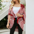 Miniatyrbillede 5 af 6: Dame Varmt Sjal Wrap Åben Front Poncho Kappe Farveblok