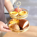 Miniatyrbillede 2 af 5: Dobbeltlags Kagefad Dekorativ Kobber Guld Kiks Dessert Display Plade til Bryllup, Lodret Korn