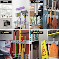 Pikkukuva 5 / 5: Luudanpidike 5 Säilytyspaikalla & 6 Koukulla, Helppo Seinäkiinnitys Säilytykseen Garagissa tai Vaatekaapissa