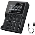 Miniatyrbillede 1 af 5: VC4S Batterilader 4 Slots Li-ion Hurtiglader med 18W Væglader Max 3A til 10440 16340 18650 20700 21700 32650 AAA /AA/ C Batterilader