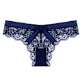 Miniatyrbilde 1 av 5: Navy Blå S Truser Bomulls-T-truser Sømløse Intimtøy Lav Midje Transparent Utskjæring Sløyfe Lace Thong