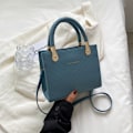 Miniatyrbilde 4 av 6: Rhomb vintage solid farget håndveske kunstig lær kvinners messenger bag klassisk satchel håndveske