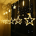 Miniatyrbild 1 av 7: Romantiska LED-stjärngardinslingor, anslutningsbara julbelysning, 12 krokar för enkel fastsättning på gardinstång, 8 blinklägen, timerfunktion: 6 timmar på /