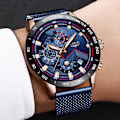 Miniatyrbild 5 av 6: Herrmode Business Analog Quartz Klassisk Casual Blå Läderklocka