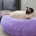 Miniatyrbillede 5 af 5: Rund Hundekurv til Kat Hvalp Kæledyr Blød Plys Sofa Pude Hvalp Sove Rede Lilla M-60cm