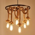 Miniatyrbild 1 av 5: Retro industriell vind rep chandalier, kreativ personlighetsrestaurang bar hängande lampa-6 lampor