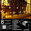 Miniatyrbild 4 av 7: Romantiska LED-stjärngardinslingor, anslutningsbara julbelysning, 12 krokar för enkel fastsättning på gardinstång, 8 blinklägen, timerfunktion: 6 timmar på /