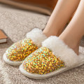 Miniatyrbild 5 av 5: Bomullstofflor dam sequined mode plyschtofflor hem inomhus
