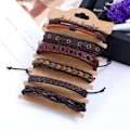 Miniatyrbillede 5 af 5: 6 stk Læderarmbånd DIY Håndflettet Vintage Multi Layer Wrap Armbånd til Mænd Kvinder