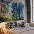 Miniatyrbilde 4 av 5: Nature Tapestry Misty Tree Tapestry Jungle Creek Psychedelic Lan