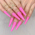 Miniatyrbillede 1 af 6: 24 stk. Dyb Nude Ren Farve Ballerina Lang Kiste Glansende Falske Negle Tryk på Negle Falske Spidser Manicure til Kvinder og Piger