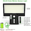 Miniatyrbild 2 av 5: Högpresterande solcellsdrivna säkerhetslampor, superljusa 90 LED utomhusbelysning med avancerad sensor för bred vinkeldetektering