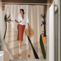 Miniatyrbillede 7 af 8: Abstrakt Kvinde Bruseforhæng Moderne Boho Midtårhundrede