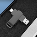 Pikkukuva 5 / 5: Puhelinmuistitikku USB 3.0 Type C 2-in-1 Metalli Kääntyvä Kannettava Flash-asema Tableteille Kuvien Tallennukseen Musta 128 Gt