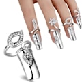 Miniatyrbillede 3 af 7: 1 Sæt/ 4 stk Rhinestone Fingernegl Ring Finger Tip Justerbar Åbning Nail Art Charms Tilbehør til Kvinder Piger, Sølv
