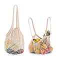 Pikkukuva 3 / 5: 5 kpl Uusiokäyttöisiä Kauppakasseja - 100% Puuvillaverkko Hedelmäpusseja Pitkällä Kahvalla, Orgaaninen Pesukeittiö String Net Tote Bag