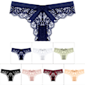 Miniatyrbilde 4 av 5: Navy Blå S Truser Bomulls-T-truser Sømløse Intimtøy Lav Midje Transparent Utskjæring Sløyfe Lace Thong