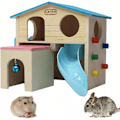 Miniatyrbillede 1 af 7: Lille Dyrs Skjulested Hamsterhus med Sjov Klatre- og Glidebane Træhytte Legetøj Tyggelegetøj til Små Dyr som Dværghamster og Mus